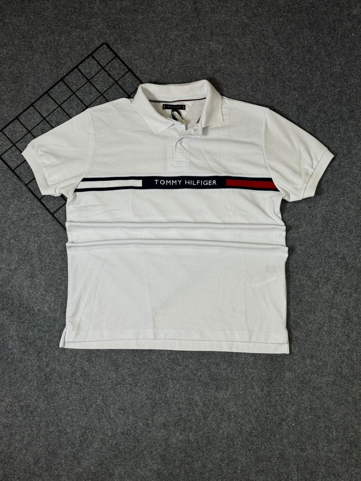 Polo de Faixa Tommy Hilfiger Masculina Azul-marinho — Gola Polo Clássica